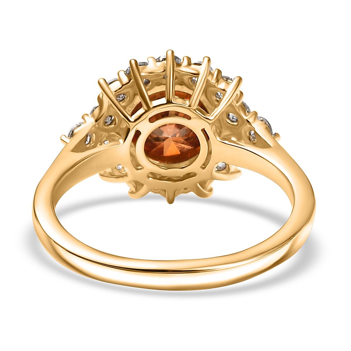 DEAL OF THE DAY - Premium Red Moissanite Solitaire and White Moissanite Ring in 18K Vermeil Yellow Gold Plated Sterling Silver 2.24 Ct. DEAL OF THE DAY - Premium Red Moissanite Solitaire and White Moissanite Ring in 18K Vermeil Yellow Gold Plated Sterling Silver 2.24 Ct.