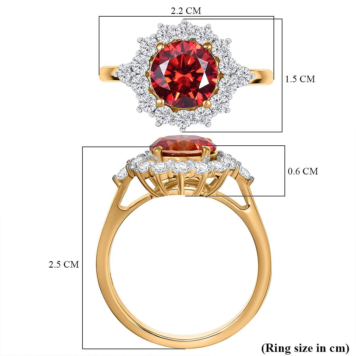 DEAL OF THE DAY - Premium Red Moissanite Solitaire and White Moissanite Ring in 18K Vermeil Yellow Gold Plated Sterling Silver 2.24 Ct. DEAL OF THE DAY - Premium Red Moissanite Solitaire and White Moissanite Ring in 18K Vermeil Yellow Gold Plated Sterling Silver 2.24 Ct.