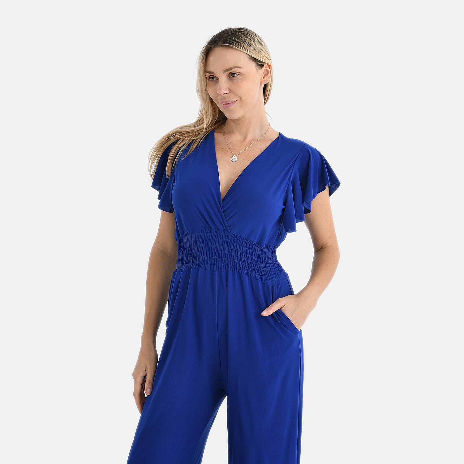 Tamsy Smocked Waist Stretch Jersey Jumpsuit Tamsy Smocked Waist Stretch Jersey Jumpsuit