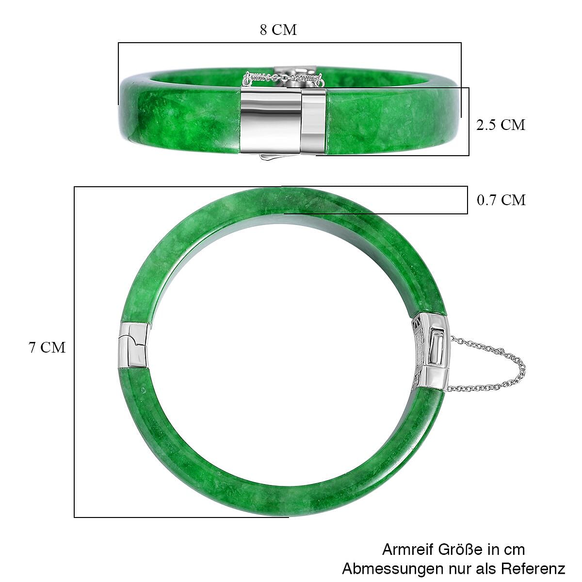 Green Jade Bangle (Size - 7.5) in Rhodium Overlay Sterling Silver 240.00 Ct, Silver wt. 8.00 Gms. Green Jade Bangle (Size - 7.5) in Rhodium Overlay Sterling Silver 240.00 Ct, Silver wt. 8.00 Gms.