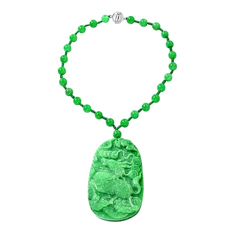 Dyed Green Jade Necklace (Size - 18) in Rhodium Overlay Sterling Silver 415.00 Ct.