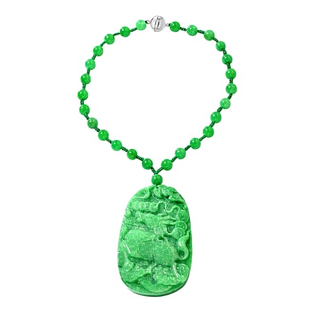 Dyed Green Jade Necklace (Size - 18) in Rhodium Overlay Sterling Silver 415.00 Ct. Dyed Green Jade Necklace (Size - 18) in Rhodium Overlay Sterling Silver 415.00 Ct.