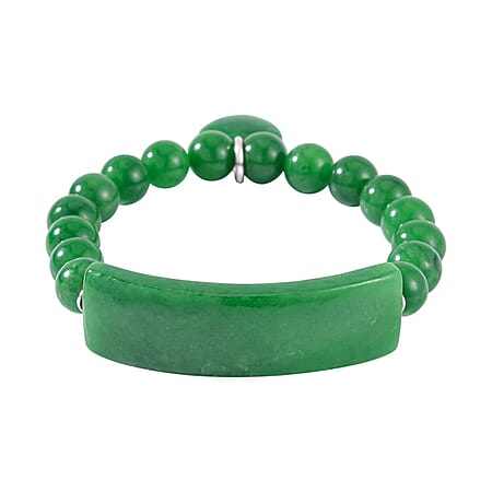 Green Jade Bracelet (Size - 7 Stretchable) in Rhodium Overlay Sterling Silver 190.00 Ct. Green Jade Bracelet (Size - 7 Stretchable) in Rhodium Overlay Sterling Silver 190.00 Ct.