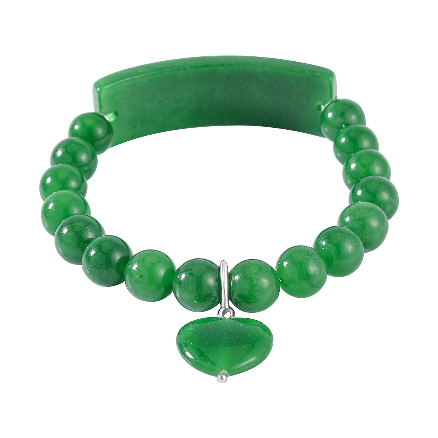Green Jade Bracelet (Size - 7 Stretchable) in Rhodium Overlay Sterling Silver 190.00 Ct. Green Jade Bracelet (Size - 7 Stretchable) in Rhodium Overlay Sterling Silver 190.00 Ct.