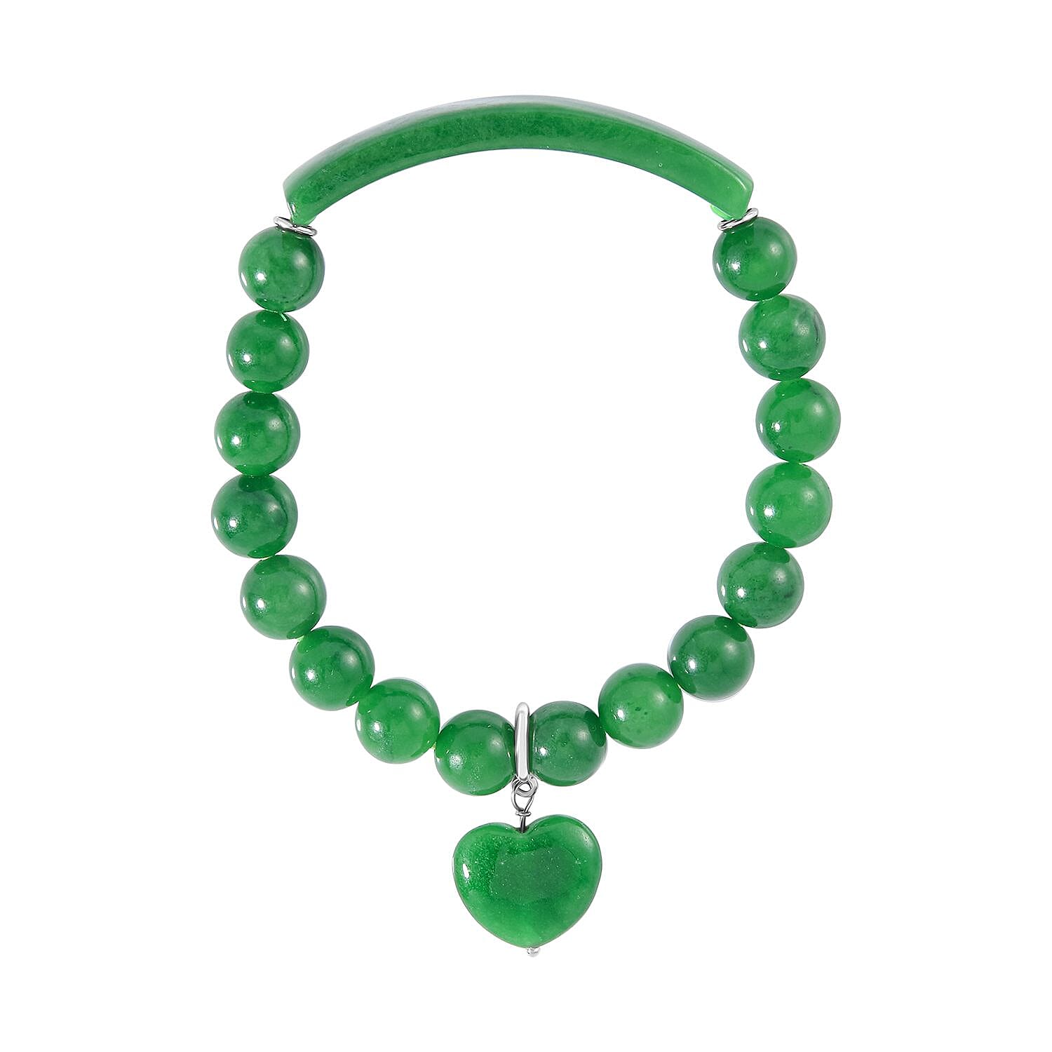 Green Jade Bracelet (Size - 7 Stretchable) in Rhodium Overlay Sterling Silver 190.00 Ct. Green Jade Bracelet (Size - 7 Stretchable) in Rhodium Overlay Sterling Silver 190.00 Ct.