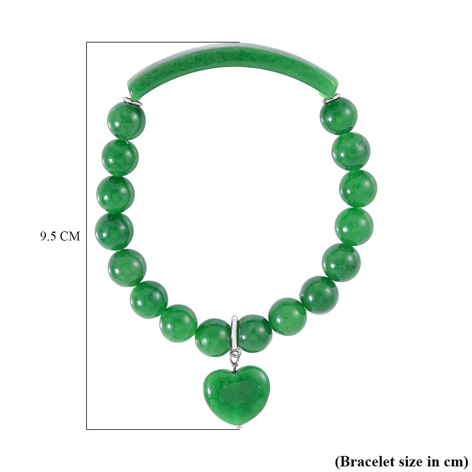 Green Jade Bracelet (Size - 7 Stretchable) in Rhodium Overlay Sterling Silver 190.00 Ct. Green Jade Bracelet (Size - 7 Stretchable) in Rhodium Overlay Sterling Silver 190.00 Ct.