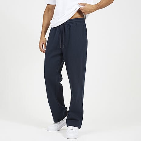Brave Soul Cotton Mens Wide Leg Trousers (Size L) - Navy