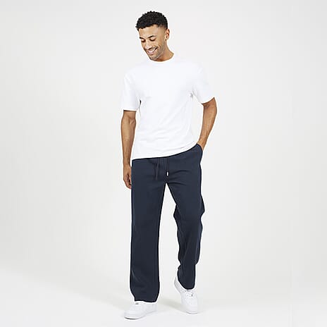 Brave Soul Cotton Mens Wide Leg Trousers (Size L) - Navy