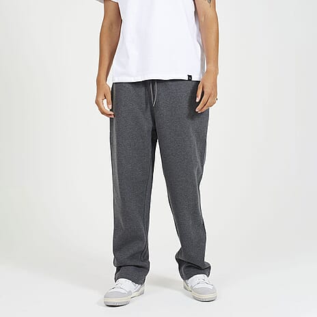 Brave Soul Cotton Mens Wide Leg Trousers (Size L) - Dark Charcoal