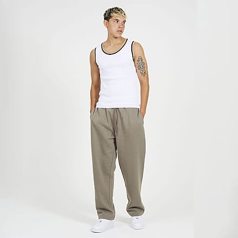 Brave Soul Cotton Mens Wide Leg Trousers (Size XL) - Taupe