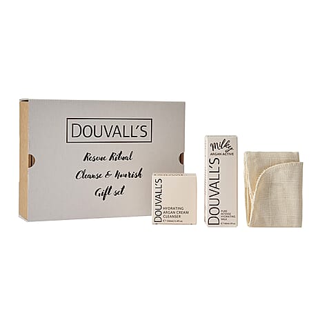 Douvalls Cleanser Gift Set (Includes Argan Cream Cleanser, Milky Argan Moisturiser & Organic Cotton Muslin Cloth)
