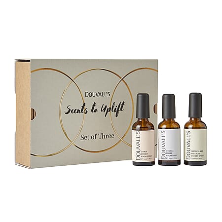 Douvall's Room Fragrance Gift Set with (Incl. Lemon and Basil Shower Spray 50ml, Vanilla, Coconut and Black Pepper Room Spray 50ml, Mandarin and Lemon Toilet Spray 50ml)