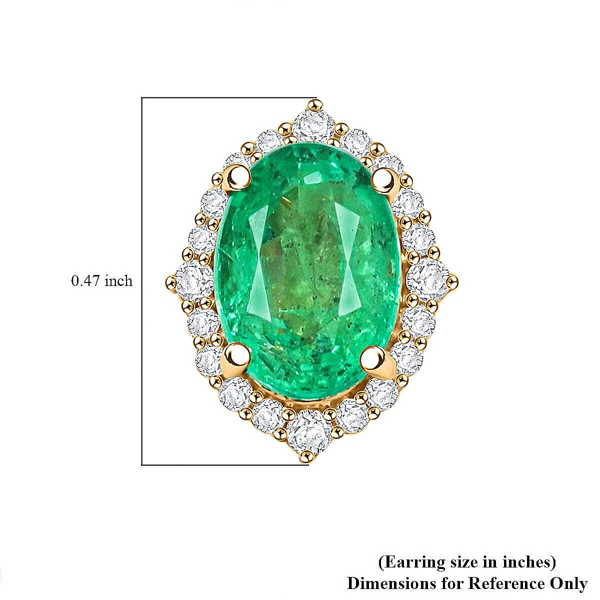 Luxoro 14K Yellow Gold AAA Zambian Emerald, White Diamond I2 Earring, Gold Wt.1.76 Gms  1.750  Ct.