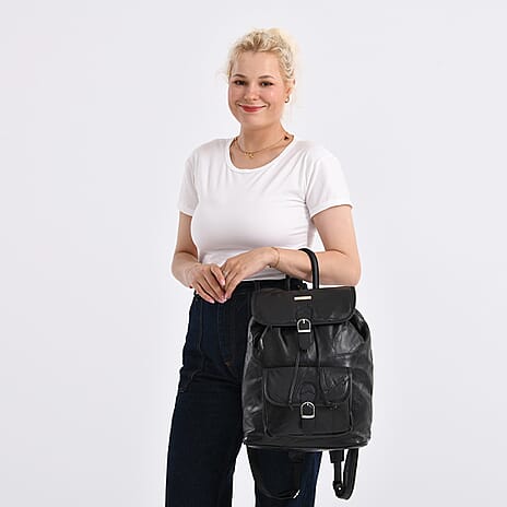 LINDSEYS BIRTHDAY SPECIAL LAUNCH - 100%  Genuine Leather Classic Shoulder Large  Backpack - Black