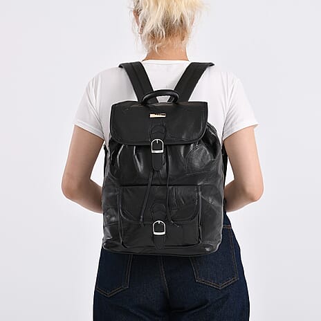 LINDSEYS BIRTHDAY SPECIAL LAUNCH - 100%  Genuine Leather Classic Shoulder Large  Backpack - Black