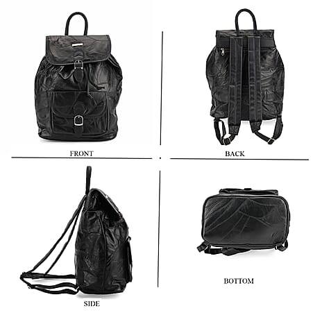 LINDSEYS BIRTHDAY SPECIAL LAUNCH - 100%  Genuine Leather Classic Shoulder Large  Backpack - Black
