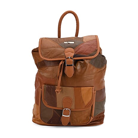 100% Genuine Leather Classic Shoulder Large Backpack - Multi