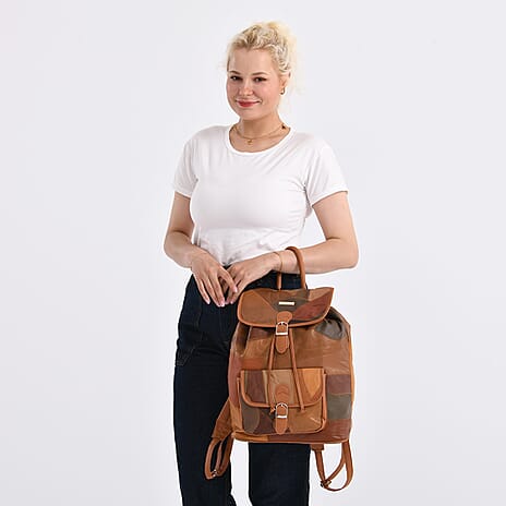 100% Genuine Leather Classic Shoulder Large Backpack - Multi
