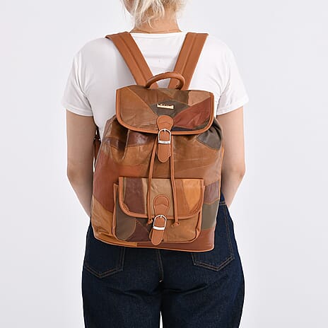 100% Genuine Leather Classic Shoulder Large Backpack - Multi