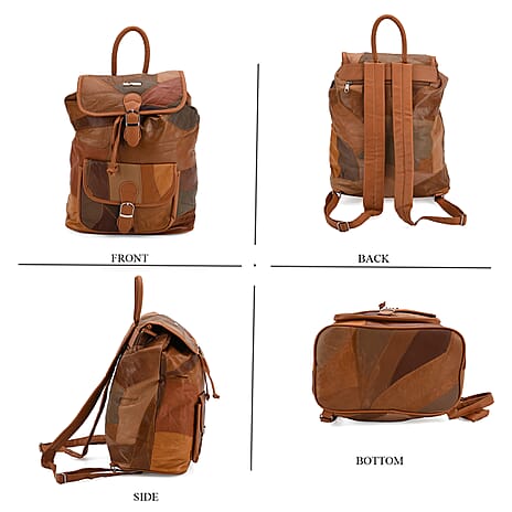 100% Genuine Leather Classic Shoulder Large Backpack - Multi