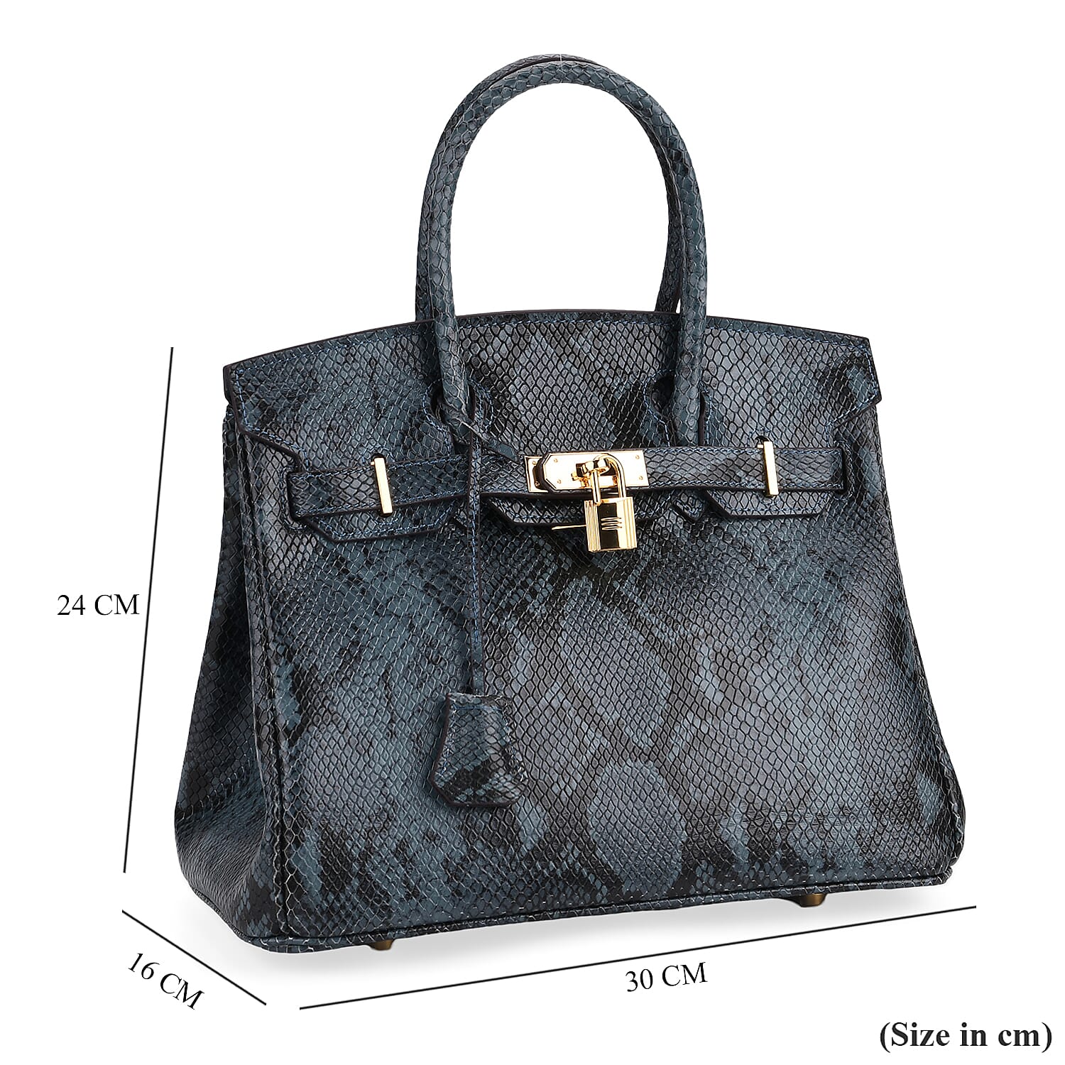 Genuine Leather Snakeskin Pattern Crossbody Bag with Top Handle - Blue Genuine Leather Snakeskin Pattern Crossbody Bag with Top Handle - Blue