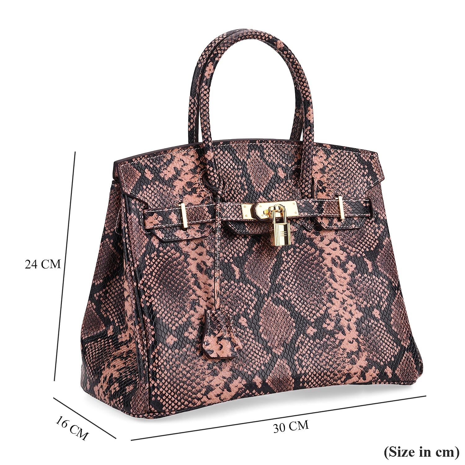 Genuine Leather Snakeskin Pattern Crossbody Bag with Top Handle - Pink & Black Genuine Leather Snakeskin Pattern Crossbody Bag with Top Handle - Pink & Black