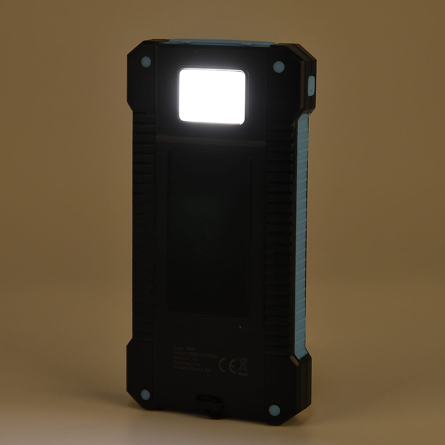 3 in 1 - 10000mAh Solar Power Bank with 5W Wireless Charging and LED Light - Black