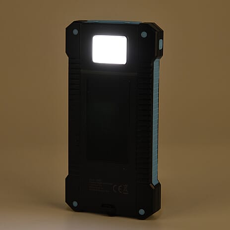 3 in 1 - 10000mAh Solar Power Bank with 5W Wireless Charging and LED Light - Black