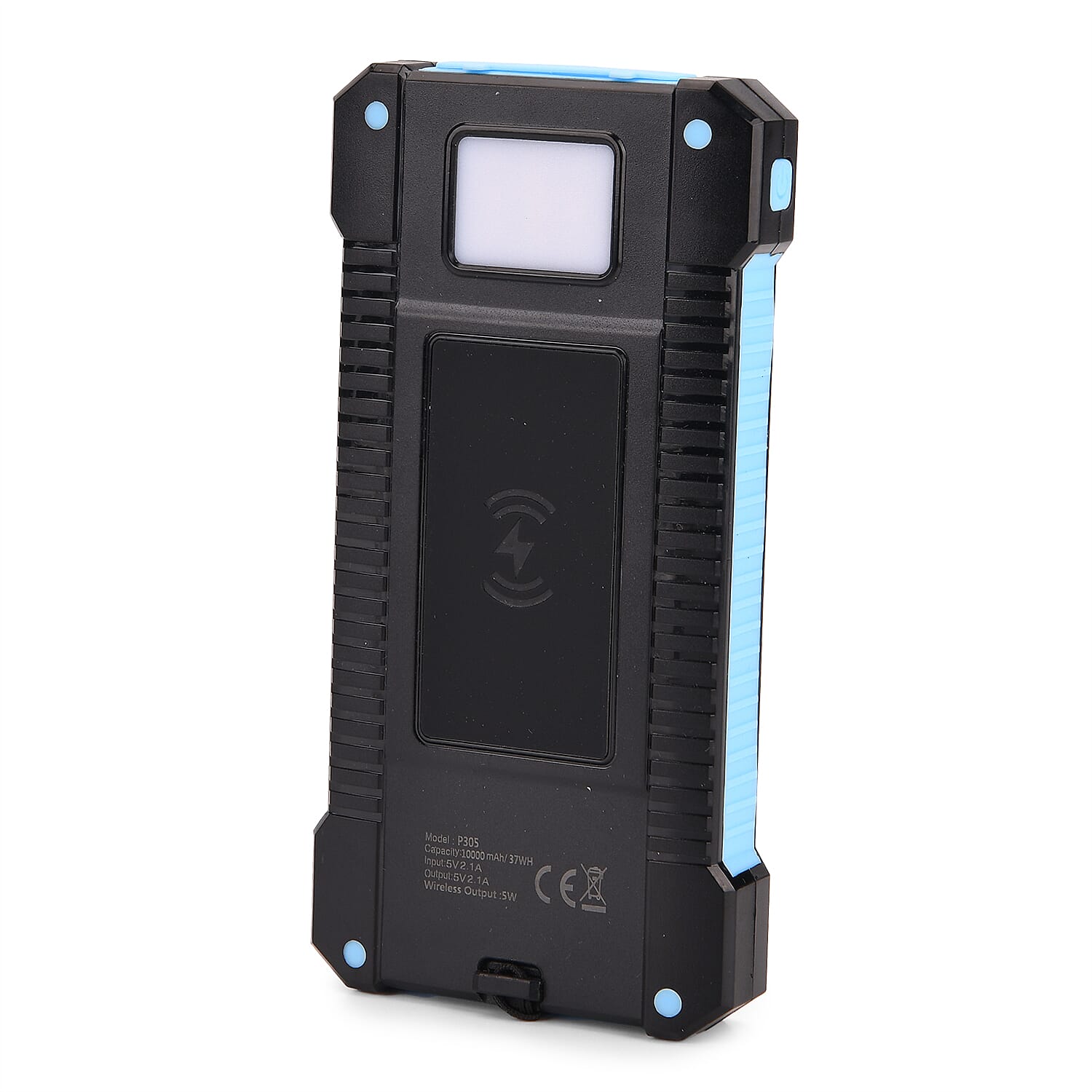 3 in 1 - 10000mAh Solar Power Bank with 5W Wireless Charging and LED Light - Black