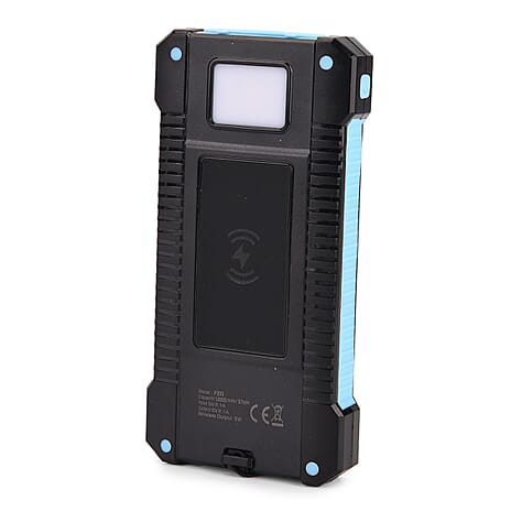 3 in 1 - 10000mAh Solar Power Bank with 5W Wireless Charging and LED Light - Black