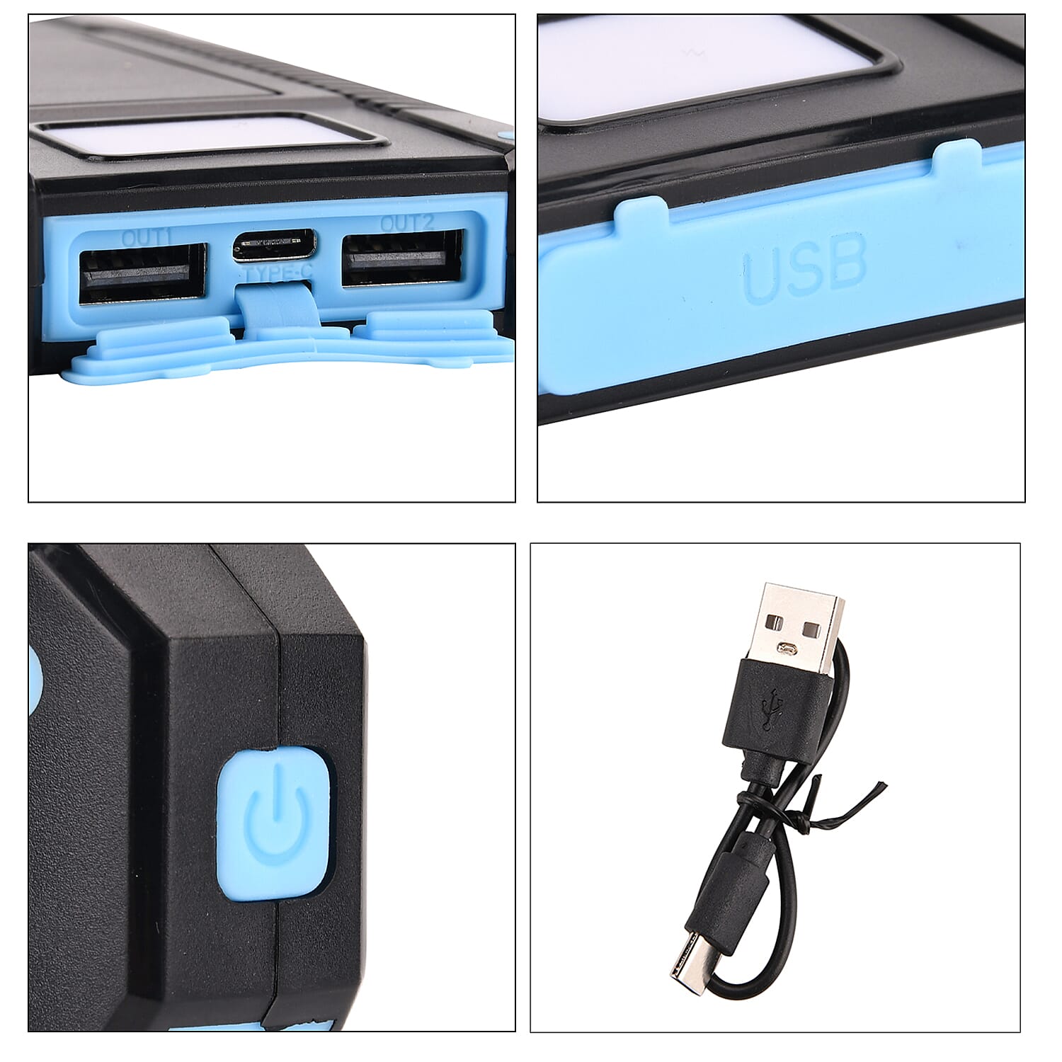 3 in 1 - 10000mAh Solar Power Bank with 5W Wireless Charging and LED Light - Black