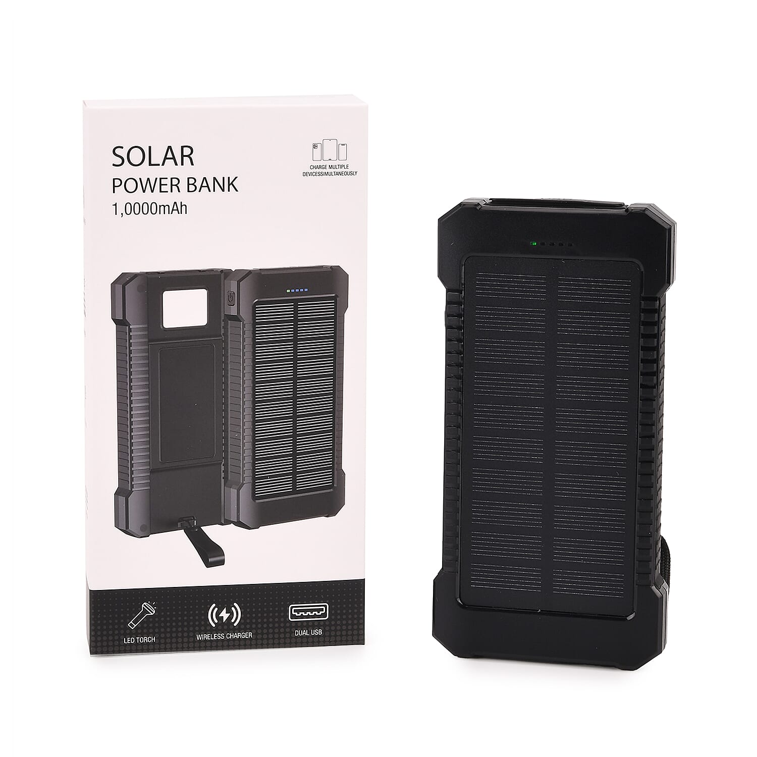 3 in 1 - 10000mAh Solar Power Bank with 5W Wireless Charging and LED Light - Blue