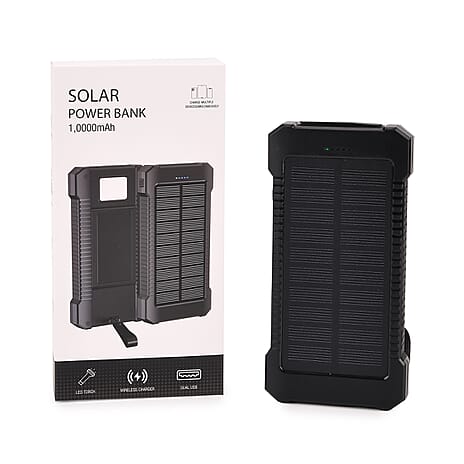 3 in 1 - 10000mAh Solar Power Bank with 5W Wireless Charging and LED Light - Blue