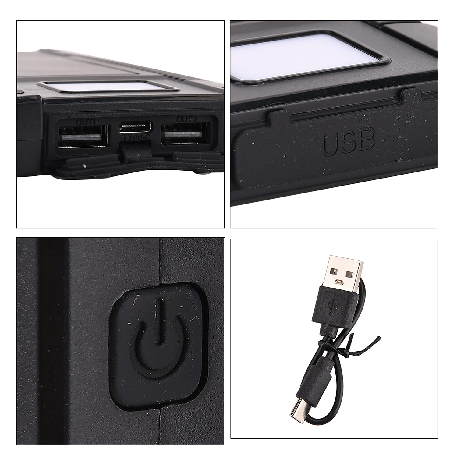 3 in 1 - 10000mAh Solar Power Bank with 5W Wireless Charging and LED Light - Blue