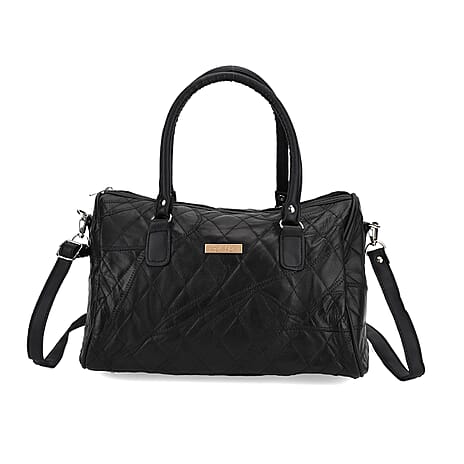 Styled by - 100% Genuine Leather Weekender Bag with Leaher Shoulder Strap - Black