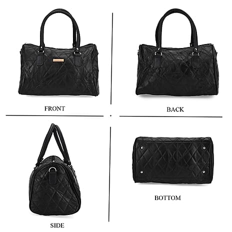 Styled by - 100% Genuine Leather Weekender Bag with Leaher Shoulder Strap - Black
