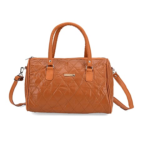 Styled by - 100% Genuine Leather Weekender Bag with Leaher Shoulder Strap - Tan