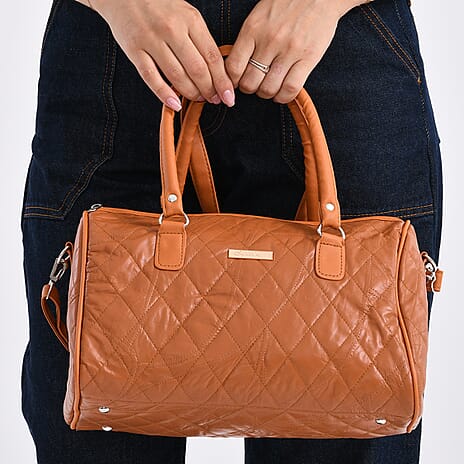 Styled by - 100% Genuine Leather Weekender Bag with Leaher Shoulder Strap - Tan