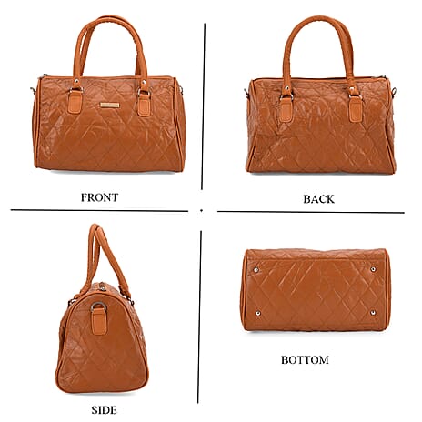 Styled by - 100% Genuine Leather Weekender Bag with Leaher Shoulder Strap - Tan