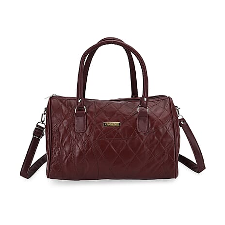 Styled by - 100% Genuine Leather Weekender Bag with Leaher Shoulder Strap - Burgundy
