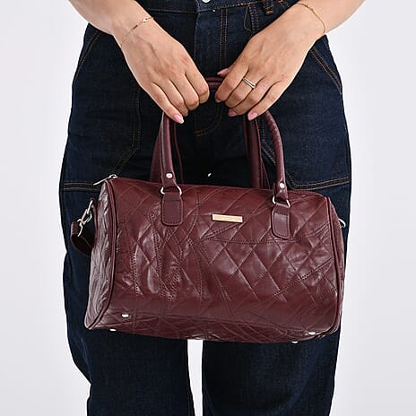 Styled by - 100% Genuine Leather Weekender Bag with Leaher Shoulder Strap - Burgundy