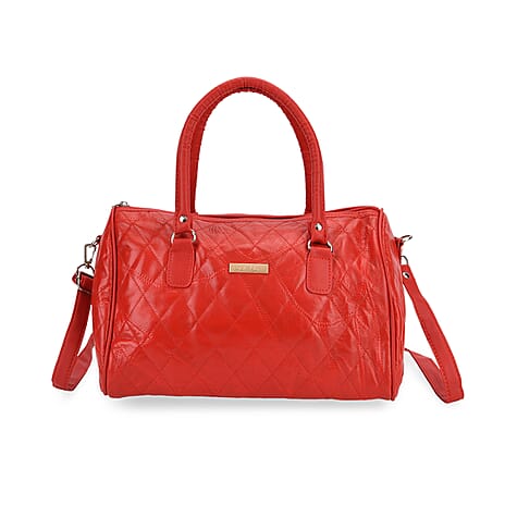 Styled by - 100% Genuine Leather Weekender Bag with Leaher Shoulder Strap - Red