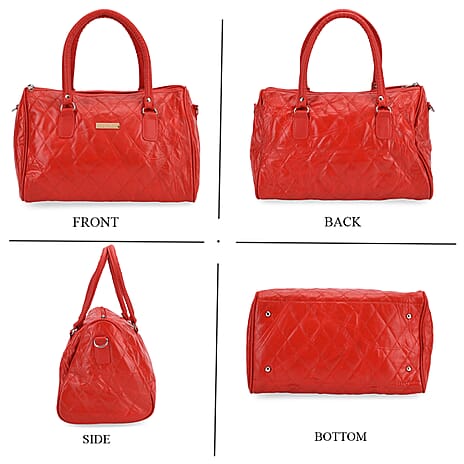 Styled by - 100% Genuine Leather Weekender Bag with Leaher Shoulder Strap - Red