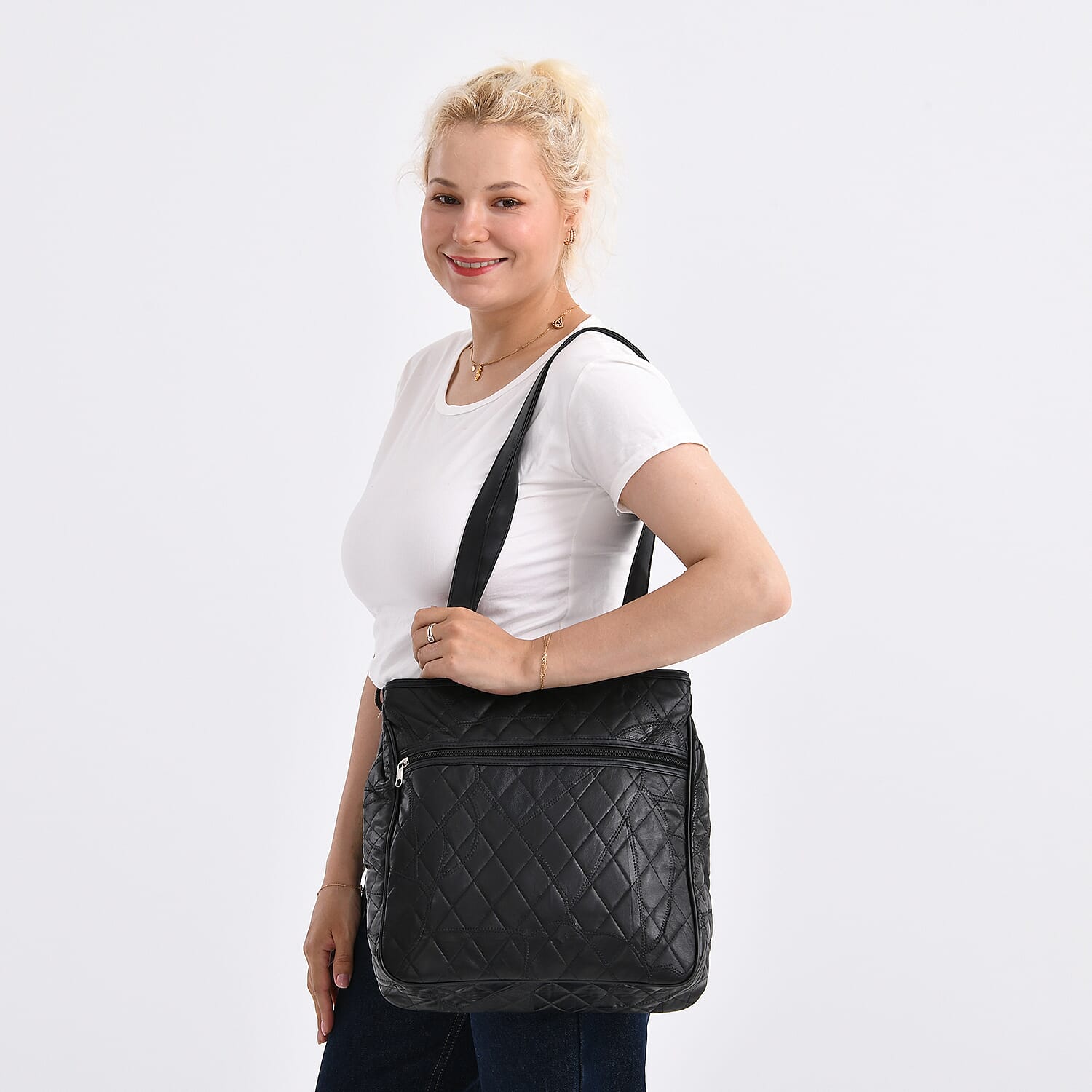 One Time CloseOut-Genuine Leather Tote Bag (Size 30x10x33 cm) - Black