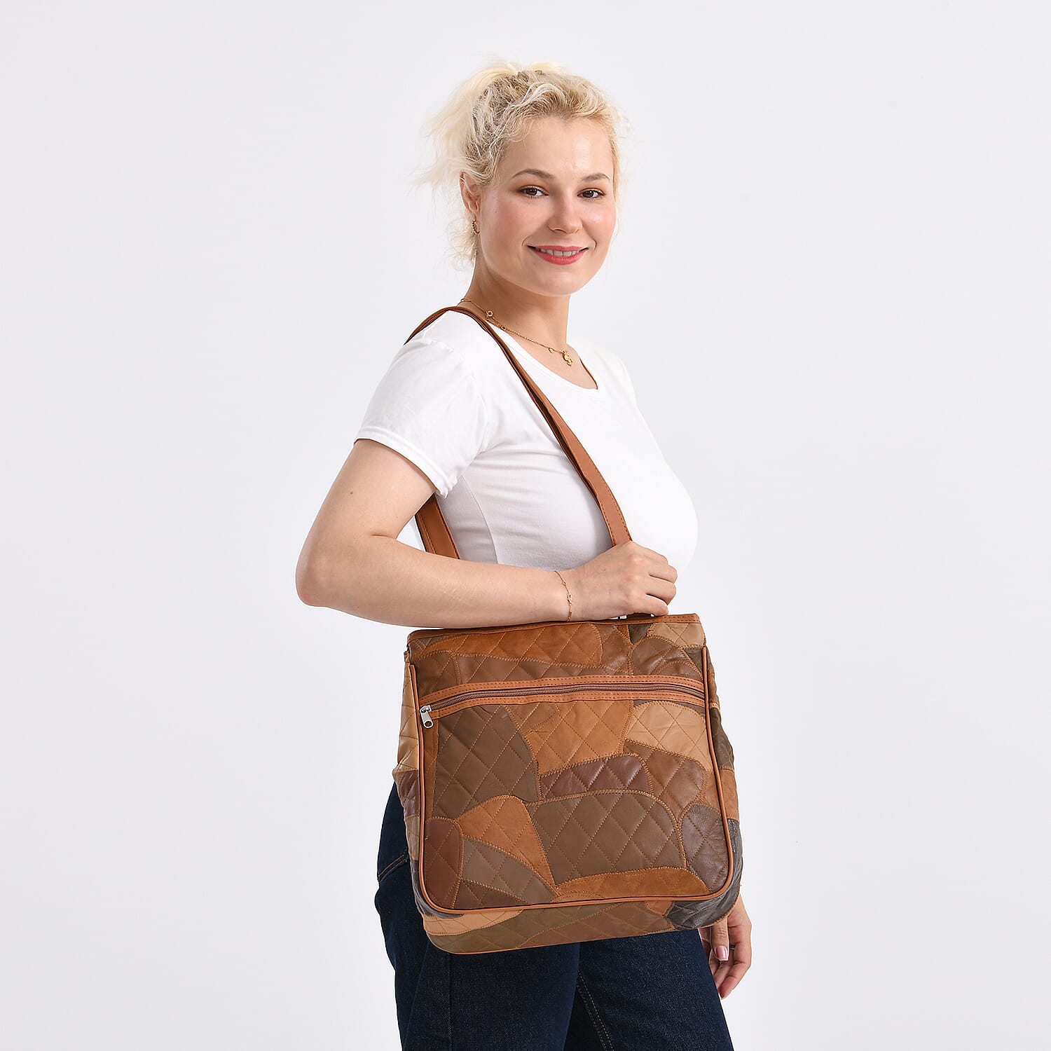 Genuine Leather Tote Bag (Size 30x10x33 cm) - Camel