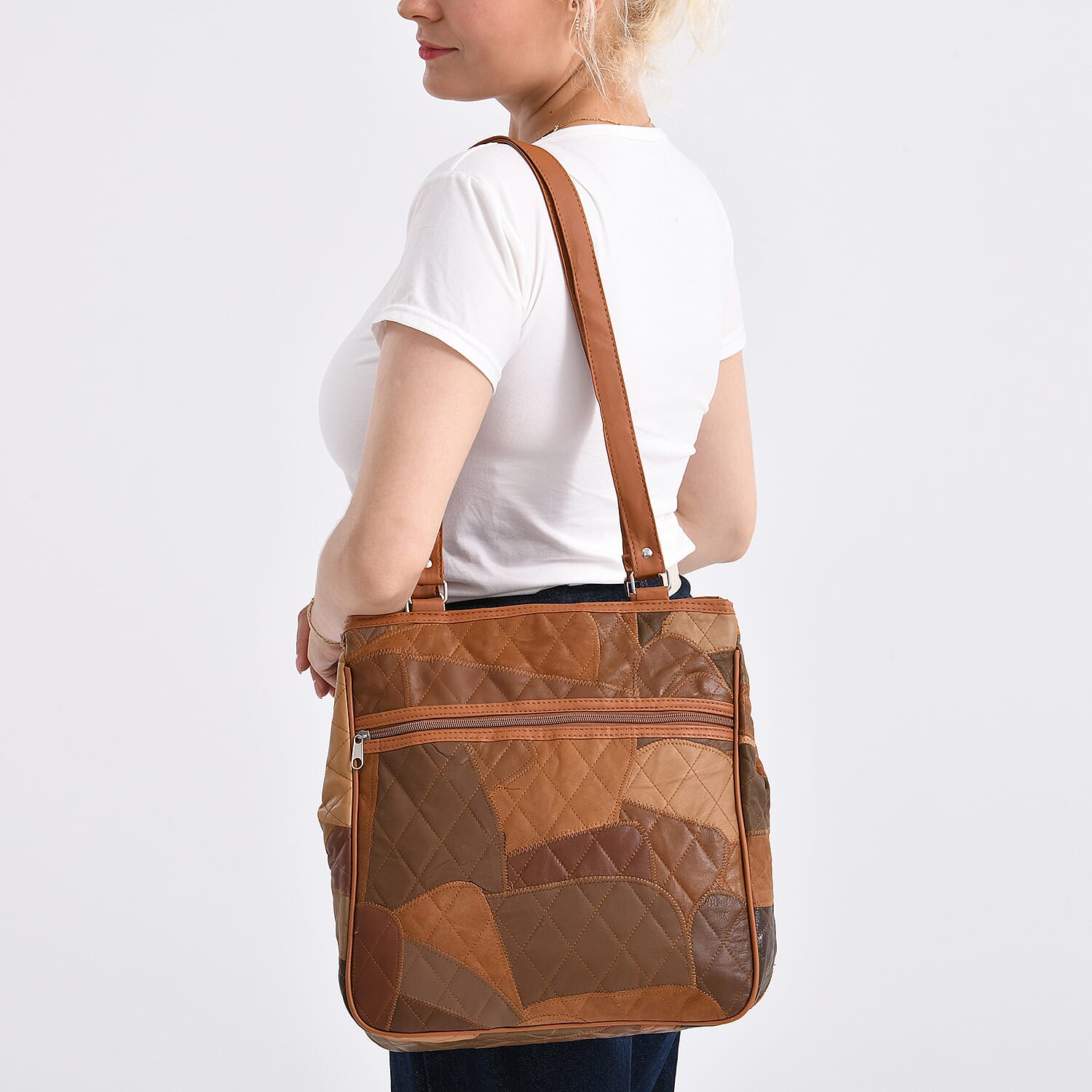 Genuine Leather Tote Bag (Size 30x10x33 cm) - Camel