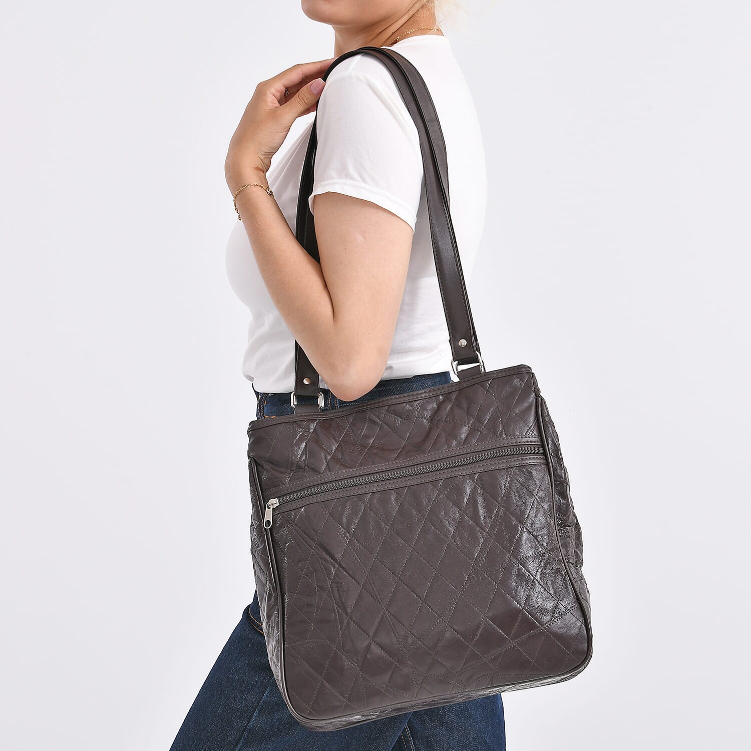 One Time CloseOut-Genuine Leather Tote Bag (Size 30x10x33 cm) - Brown