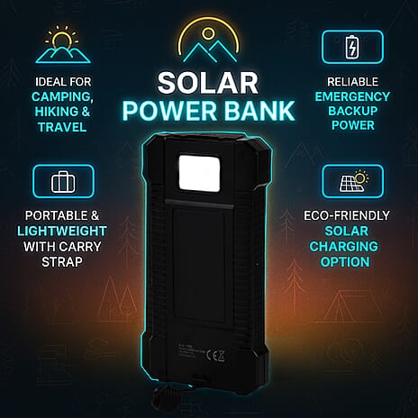 Power Bank 10000mAh with 2.1A Output, 3 Light Modes, 2 USB Ports - Black