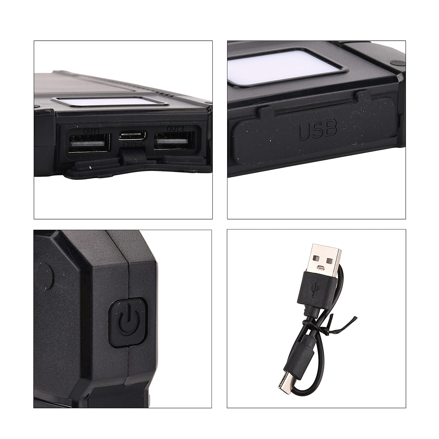 Power Bank 10000mAh with 2.1A Output, 3 Light Modes, 2 USB Ports - Black