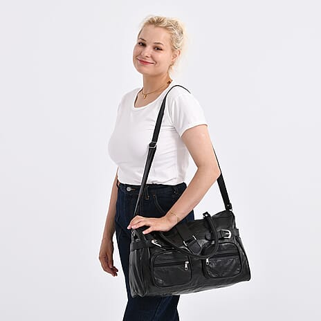 Genuine Leather Multi-Pocket Handbag - Everyday Lifestyle Bag - Black